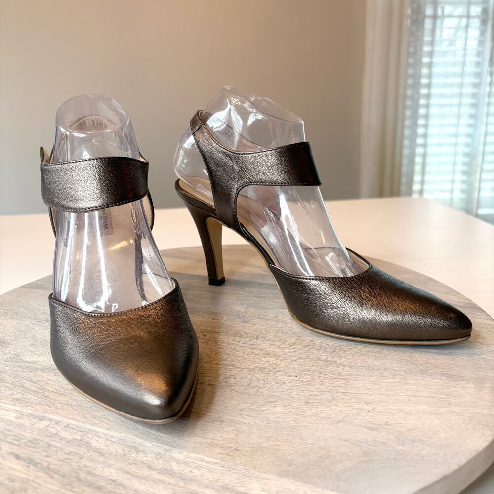 Paul Green Bronze / Brown Leather Mary Jane Heels Pointed Toe Strap Pumps Size 6